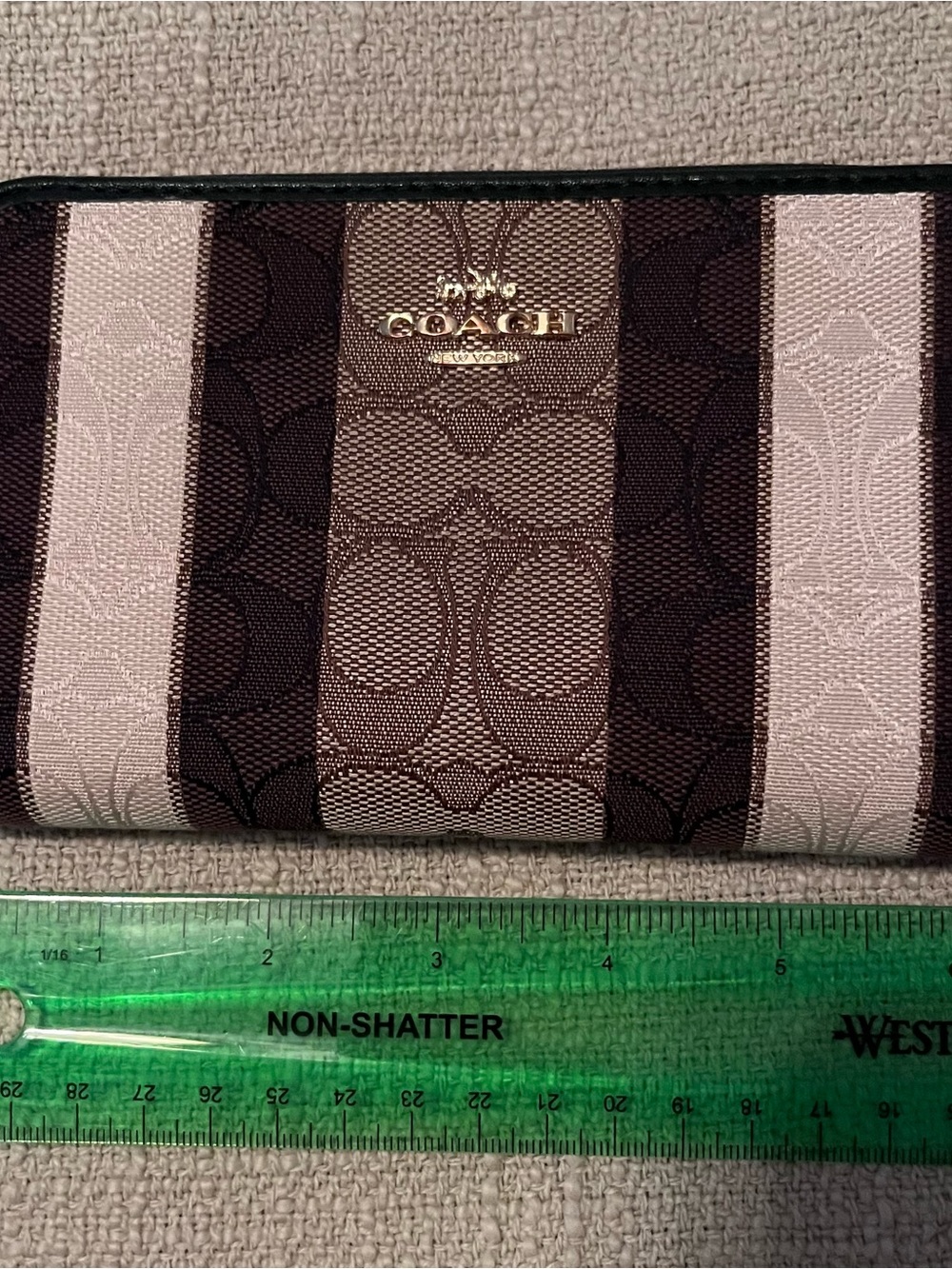Coach Brown and Cream Striped Zip Wallet